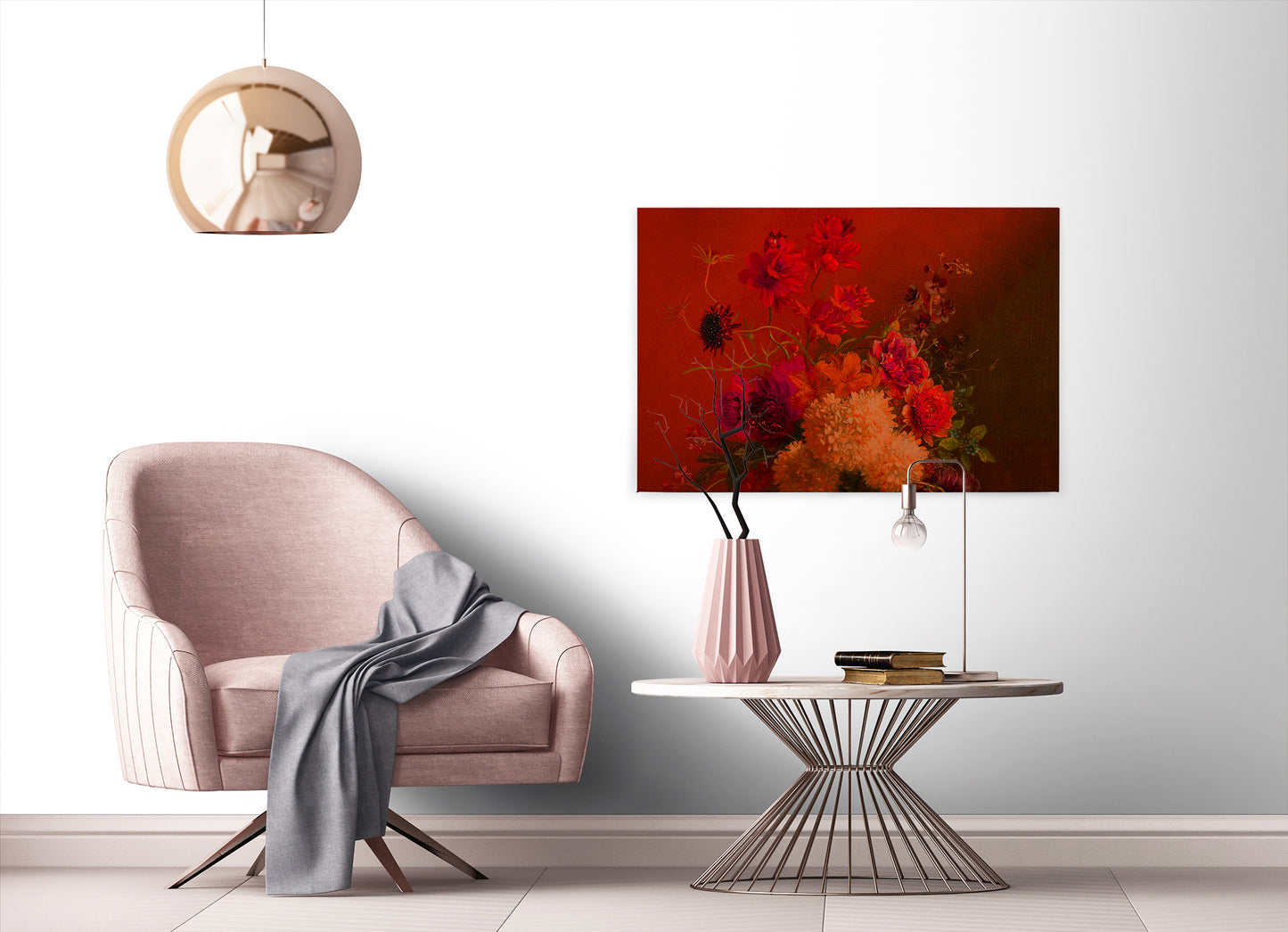 Leinwandbild Blumen Rot Orange 90x60 DD120394 Keilrahmenbild Wandbild Leinwand