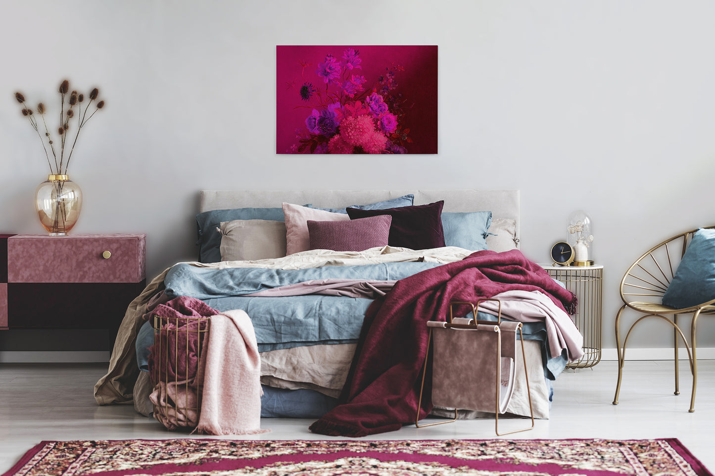 Blumen Leinwandbild Pink Rosa Lila 90x60 DD120395 Keilrahmen Wandbild Leinwand