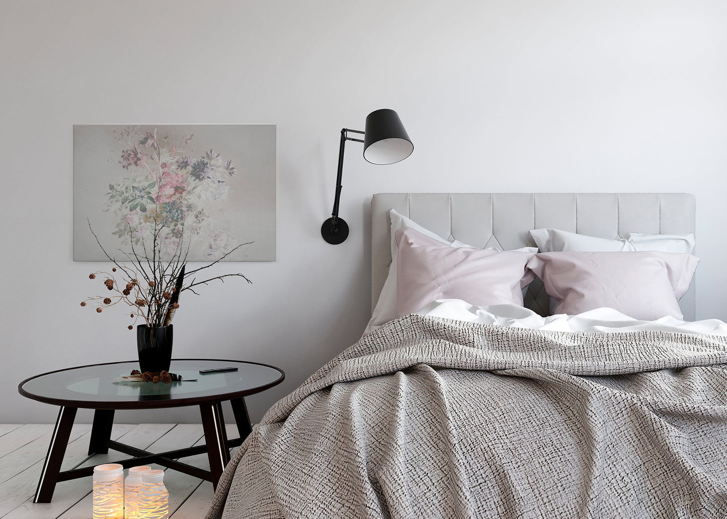 Leinwandbild Blumen Pastell Grau Grün  90x60 DD120397 Keilrahmenbild Wandbild