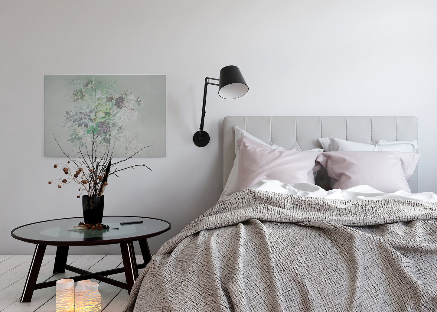 Blumen Leinwandbild Pastell Grau Grün 90x60 DD120398 Keilrahmenbild Wandbild