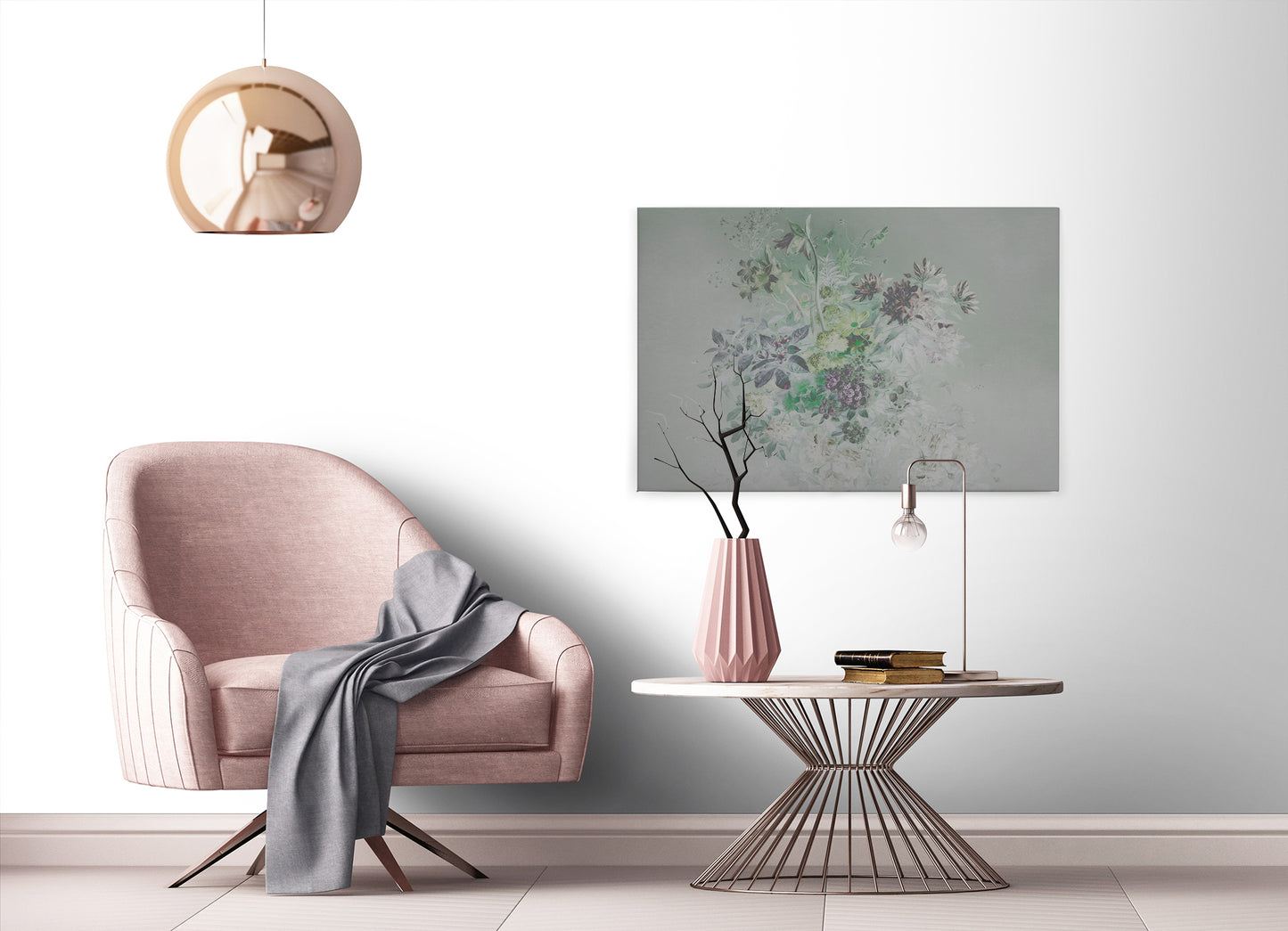 Blumen Leinwandbild Pastell Grau Grün 90x60 DD120398 Keilrahmenbild Wandbild