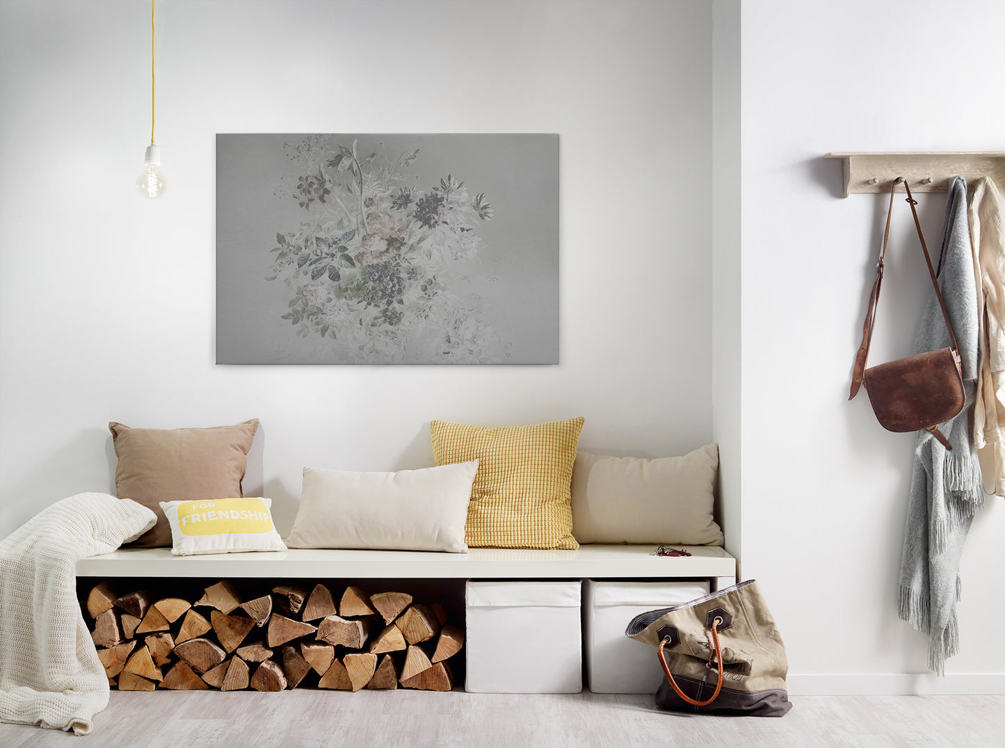 Blumen Leinwandbild Grau 90x60 DD120399 Keilrahmenbild Pastell Wandbild Floral