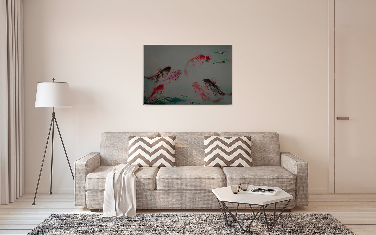 Fische Leinwandbild Grau Rot 90x60 DD120400 Keilrahmenbild Kois Tiere Wandbild