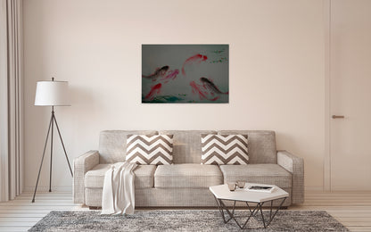Fische Leinwandbild Grau Rot 90x60 DD120400 Keilrahmenbild Kois Tiere Wandbild