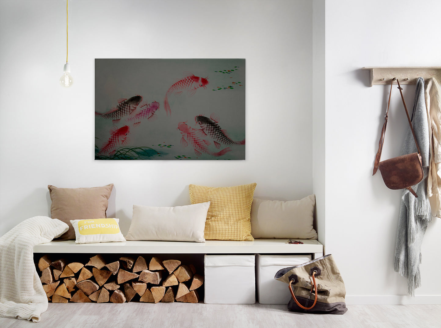 Fische Leinwandbild Grau Rot 90x60 DD120400 Keilrahmenbild Kois Tiere Wandbild