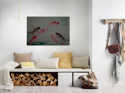 Fische Leinwandbild Grau Rot 90x60 DD120400 Keilrahmenbild Kois Tiere Wandbild