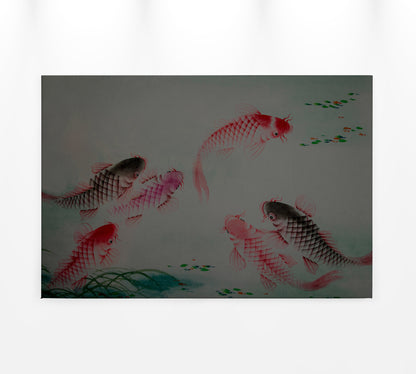 Fische Leinwandbild Grau Rot 90x60 DD120400 Keilrahmenbild Kois Tiere Wandbild