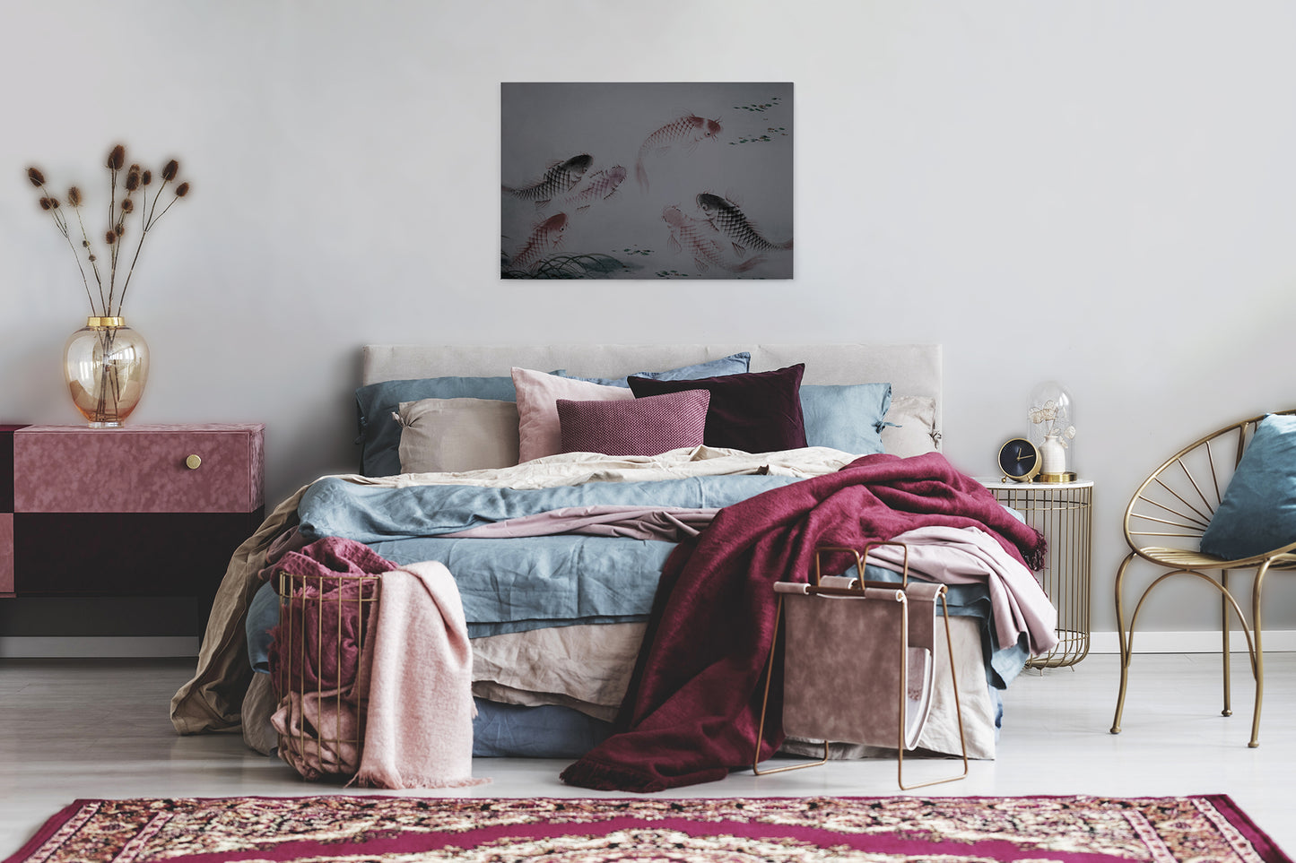 Leinwandbild Fische Grau Braun 90x60 DD120401 Keilrahmen Kois Wandbild Leinwand