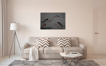 Leinwandbild Fische Grau Braun 90x60 DD120401 Keilrahmen Kois Wandbild Leinwand