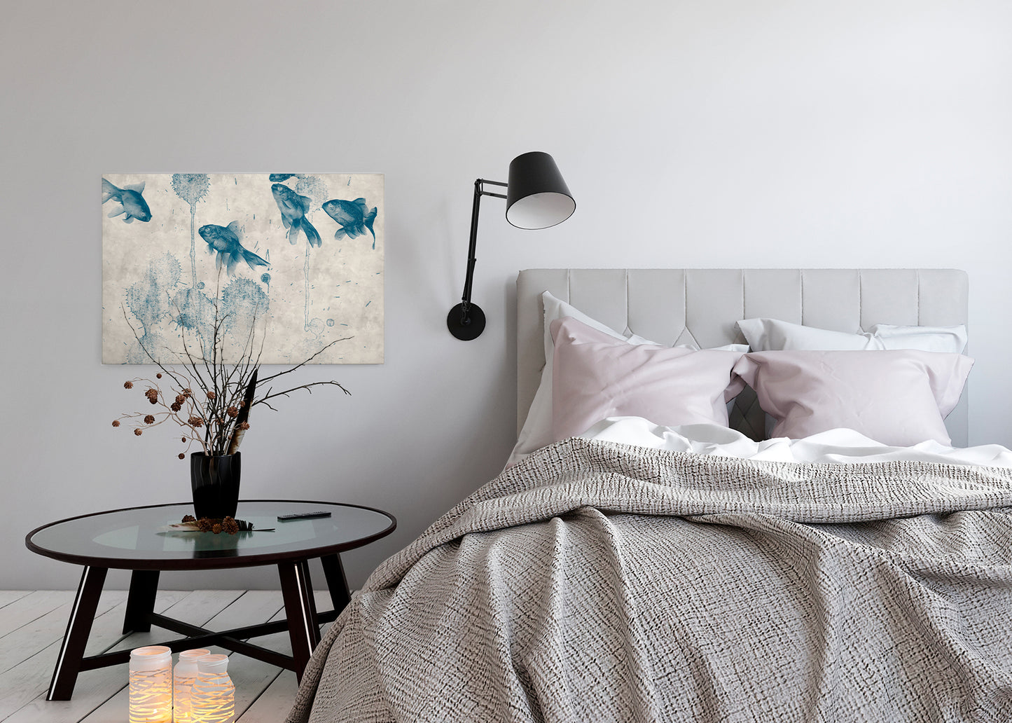 Fische Leinwandbild Blau Beige Grau 90x60 DD120404 Keilrahmen Wandbild Leinwand