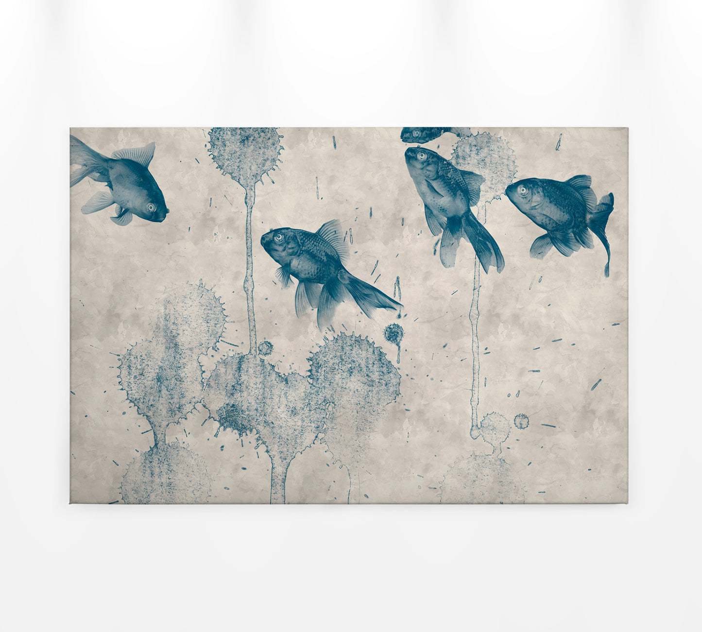 Fische Leinwandbild Blau Beige Grau 90x60 DD120404 Keilrahmen Wandbild Leinwand