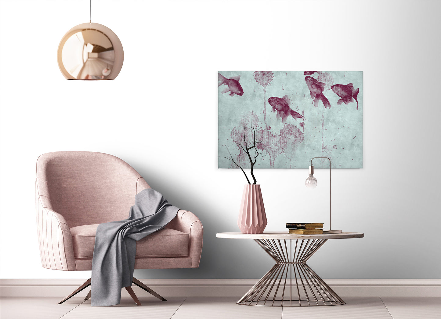 Leinwandbild Fische Türkis Rot 90x60 DD120405 Keilrahmenbild Wandbild Leinwand