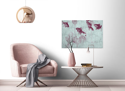 Leinwandbild Fische Türkis Rot 90x60 DD120405 Keilrahmenbild Wandbild Leinwand