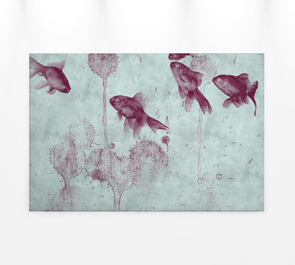 Leinwandbild Fische Türkis Rot 90x60 DD120405 Keilrahmenbild Wandbild Leinwand