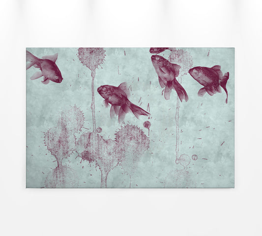 Leinwandbild Fische Türkis Rot 90x60 DD120405 Keilrahmenbild Wandbild Leinwand