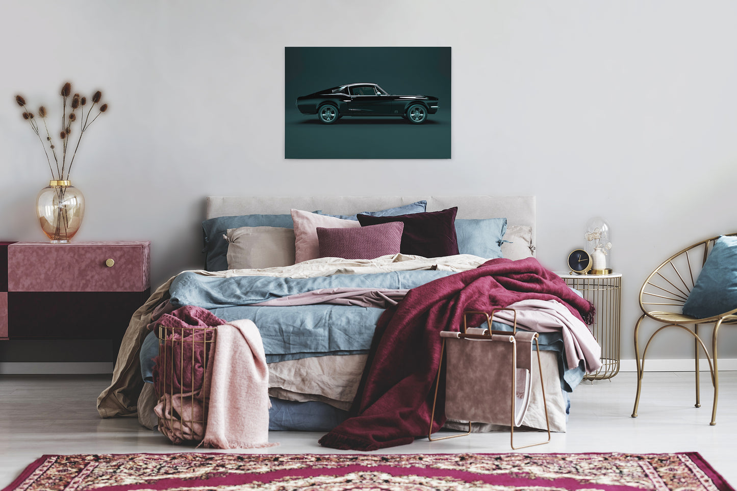 Leinwandbild Auto Ford Mustang Grün Schwarz 90x60 DD120411 Wandbild Leinwand