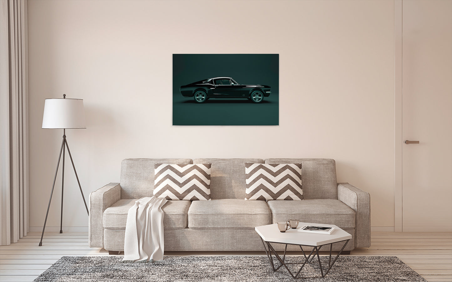 Leinwandbild Auto Ford Mustang Grün Schwarz 90x60 DD120411 Wandbild Leinwand