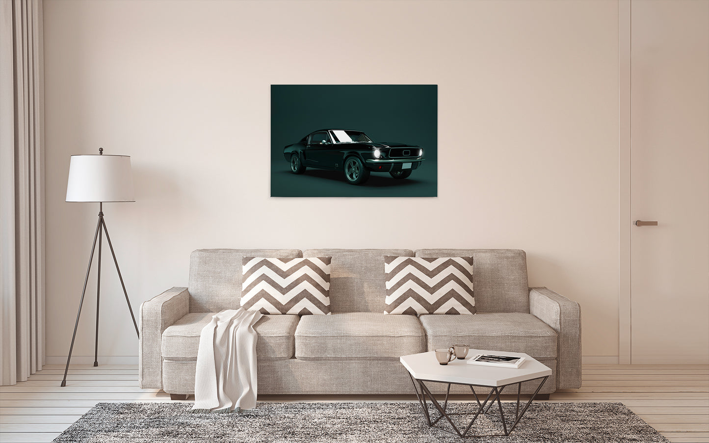 Leinwandbild Auto Ford Mustang Grün Schwarz 90x60 DD120412 Wandbild Leinwand