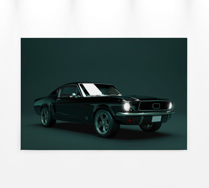 Leinwandbild Auto Ford Mustang Grün Schwarz 90x60 DD120412 Wandbild Leinwand