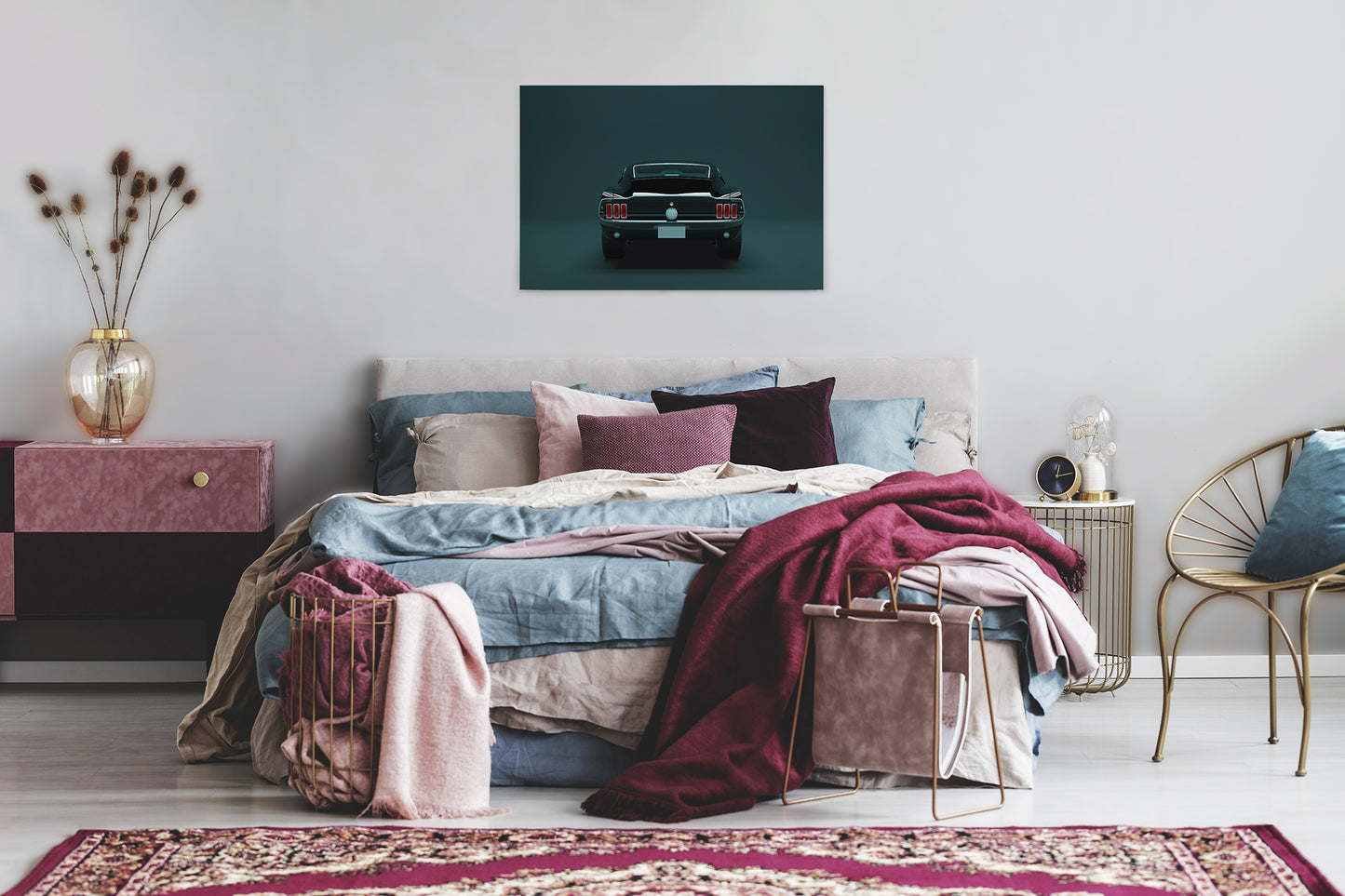 Leinwandbild Auto Ford Mustang Grün Schwarz 90x60 DD120413 Wandbild Leinwand
