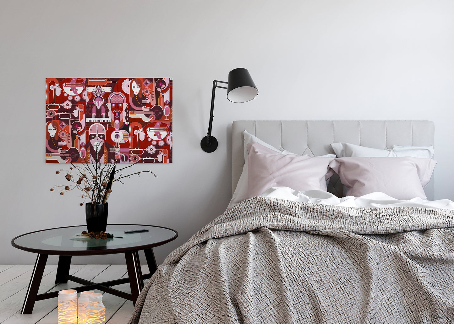 Abstrakte Kunst Leinwandbild Rot 90x60 DD120419 Wandbild Leinwand Geometrisch