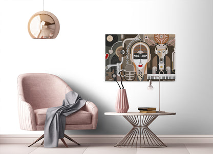 Abstrakte Kunst Leinwandbild Braun Weiß Grau 90x60 DD120420 Wandbild Leinwand