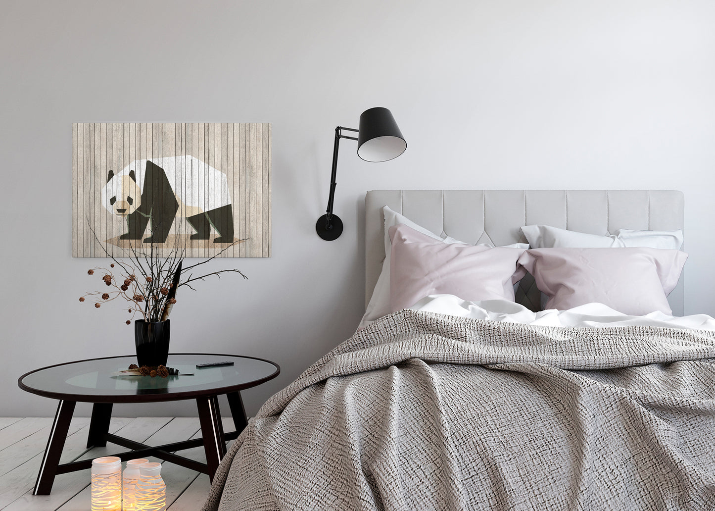 Leinwandbild Pandabär Beige Weiß Schwarz 90x60cm DD120427 Keilrahmen Wandbild