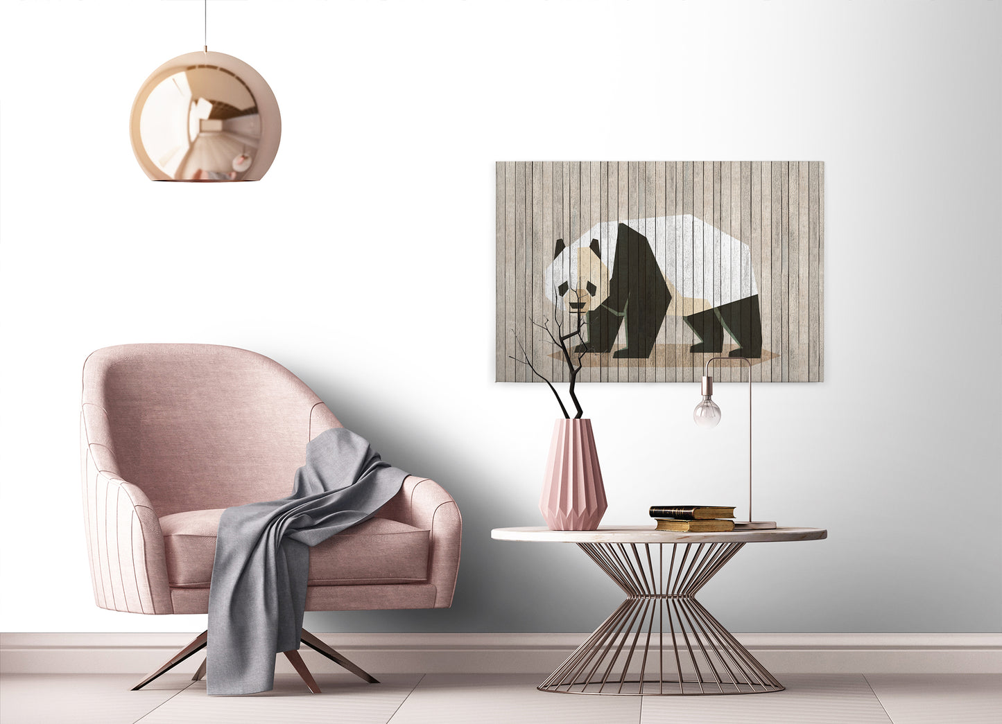 Leinwandbild Pandabär Beige Weiß Schwarz 90x60cm DD120427 Keilrahmen Wandbild
