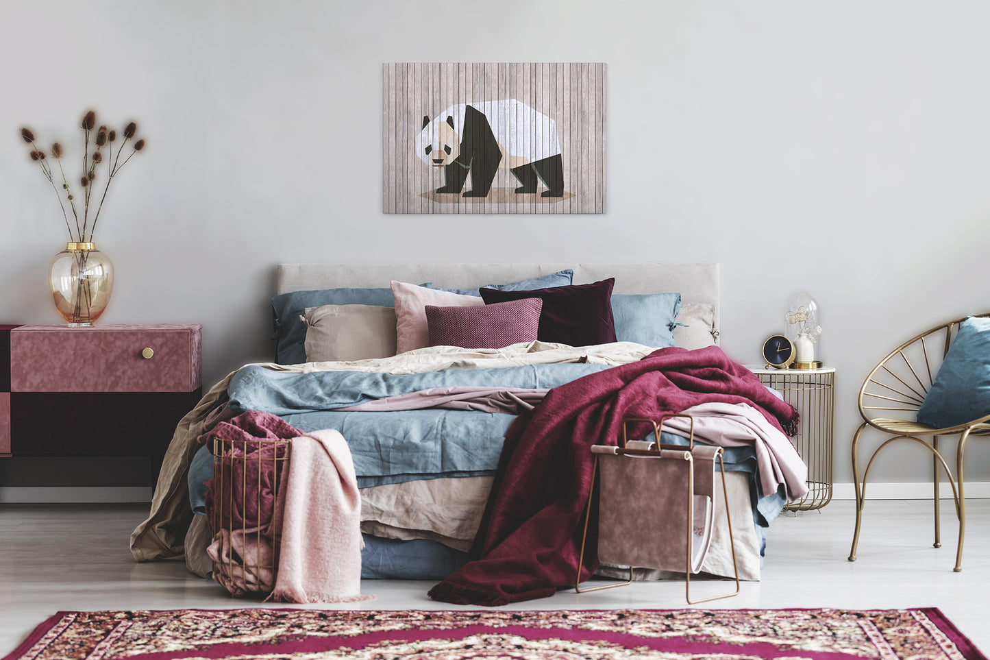 Leinwandbild Pandabär Beige Weiß Schwarz 90x60cm DD120427 Keilrahmen Wandbild