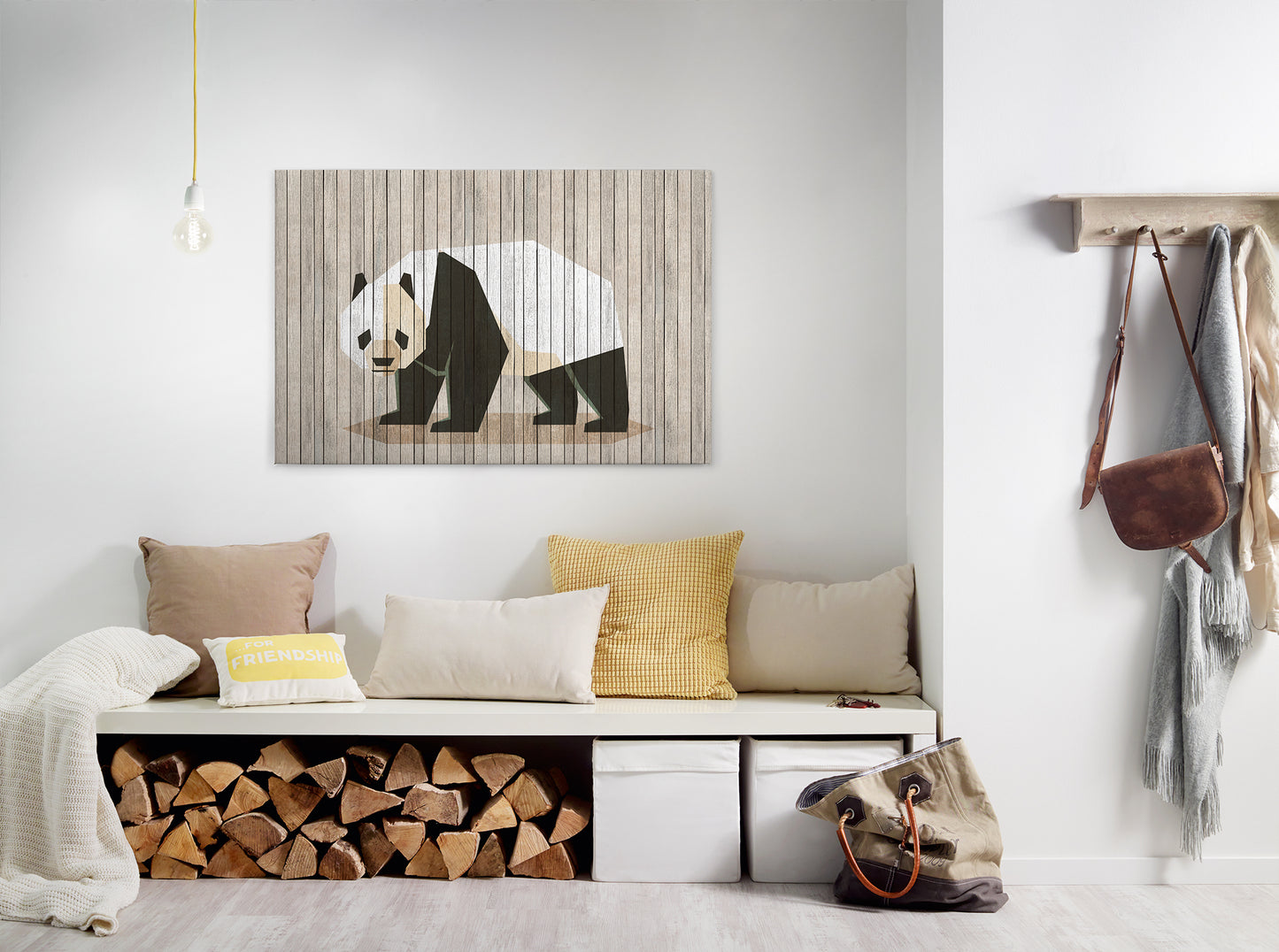 Leinwandbild Pandabär Beige Weiß Schwarz 90x60cm DD120427 Keilrahmen Wandbild