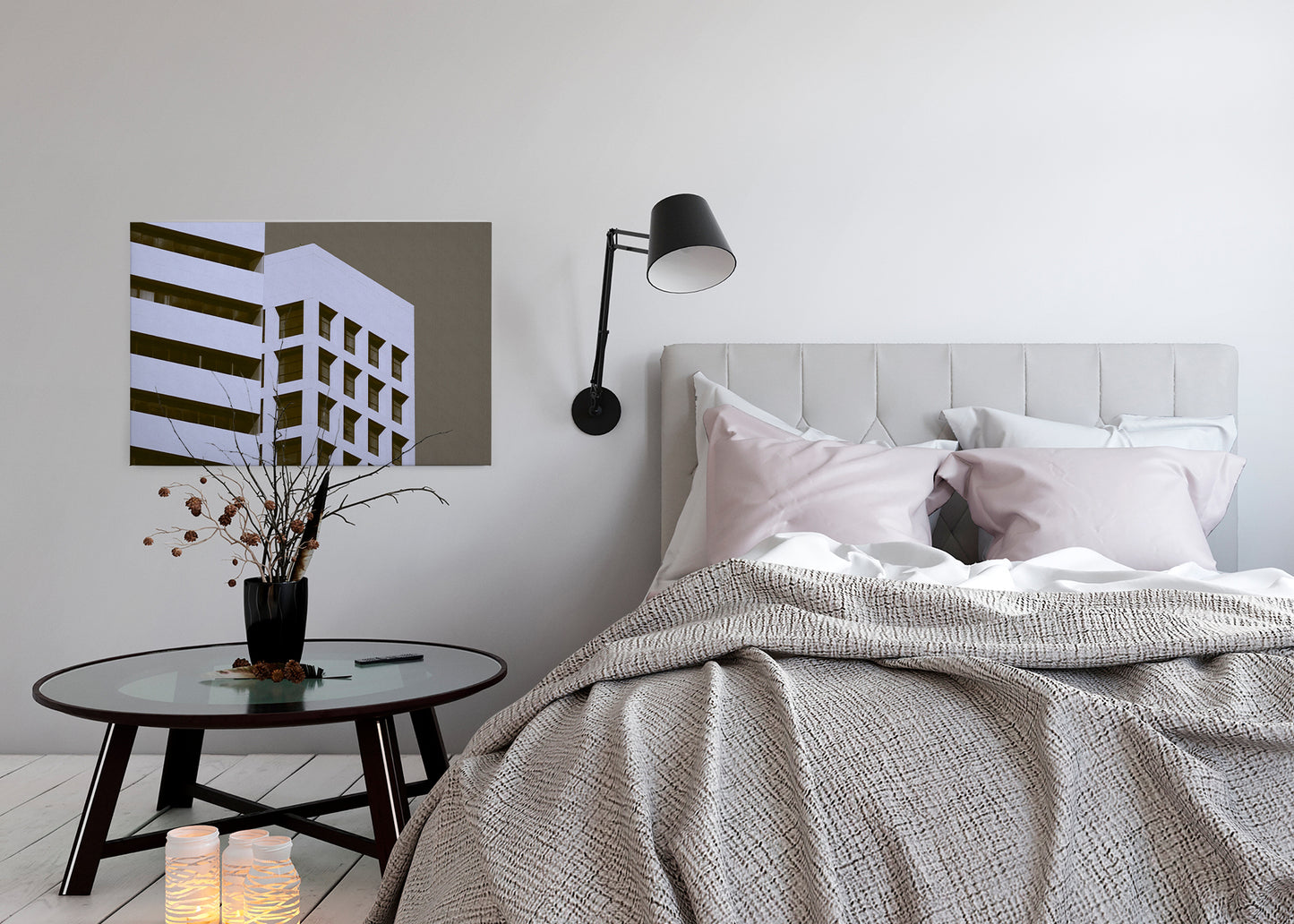 Leinwandbild Haus Lila Grau 90x60 DD120430 Keilrahmenbild Wandbild Geometrisch