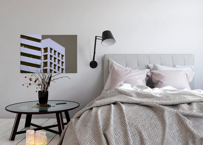 Leinwandbild Haus Lila Grau 90x60 DD120430 Keilrahmenbild Wandbild Geometrisch