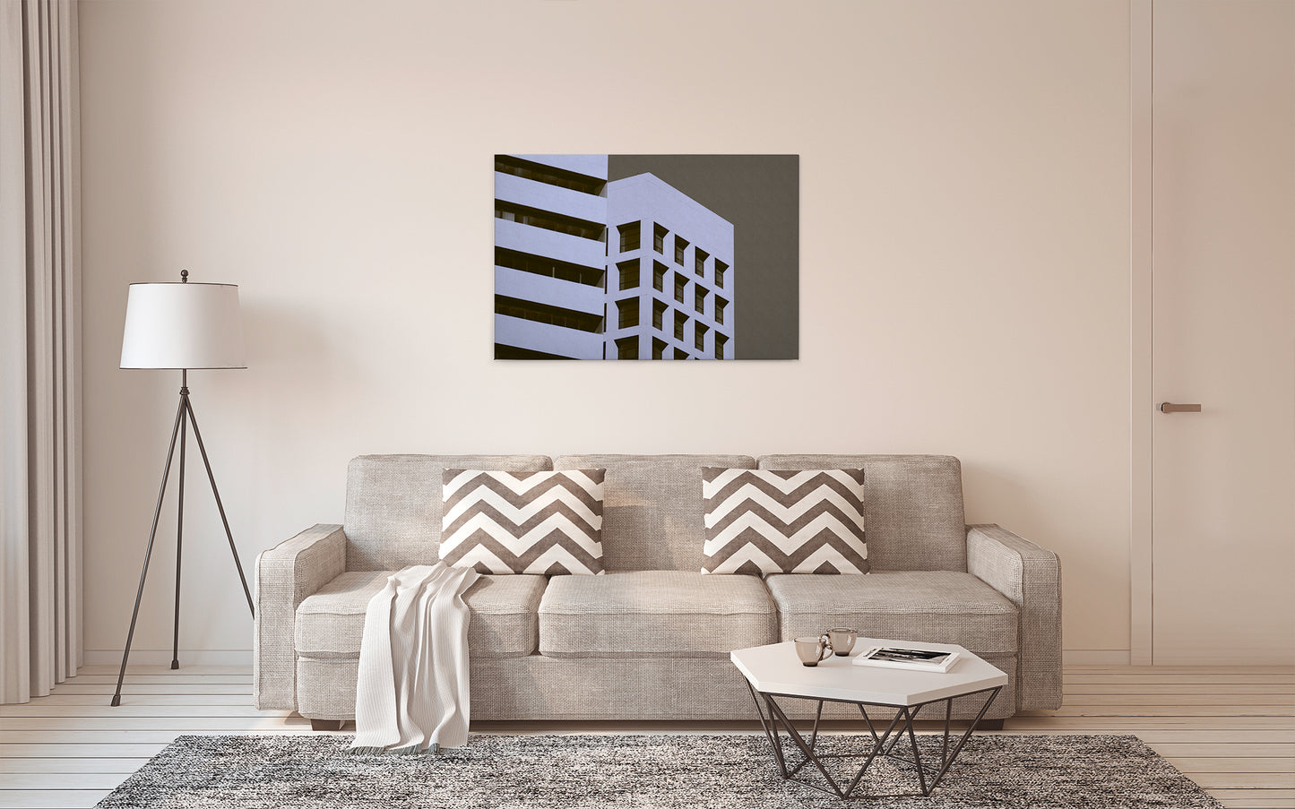 Leinwandbild Haus Lila Grau 90x60 DD120430 Keilrahmenbild Wandbild Geometrisch