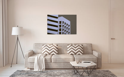 Leinwandbild Haus Lila Grau 90x60 DD120430 Keilrahmenbild Wandbild Geometrisch