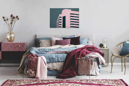 Leinwandbild Haus Rosa Grün 90x60 DD120431 Keilrahmenbild Wandbild Geometrisch