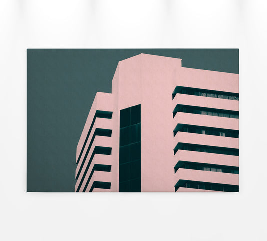 Leinwandbild Haus Rosa Grün 90x60 DD120431 Keilrahmenbild Wandbild Geometrisch