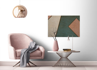 Leinwandbild Geometrisch Grün Beige Orange 90x60 DD120432 Keilrahmen Wandbild