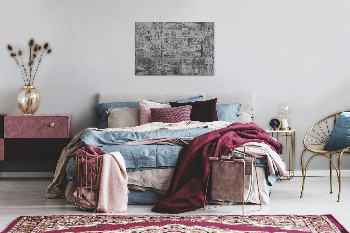 Leinwandbild Stadt Grau 90x60 DD120437 Keilrahmen Japanisch Wandbild Leinwand