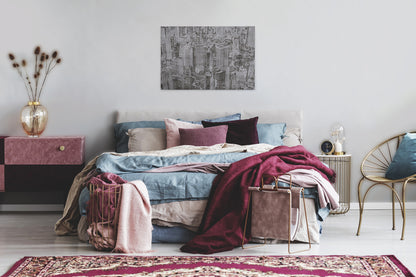 Stadt Leinwandbild Japanisch Grau 90x60 DD120438 Keilrahmen Wandbild Leinwand