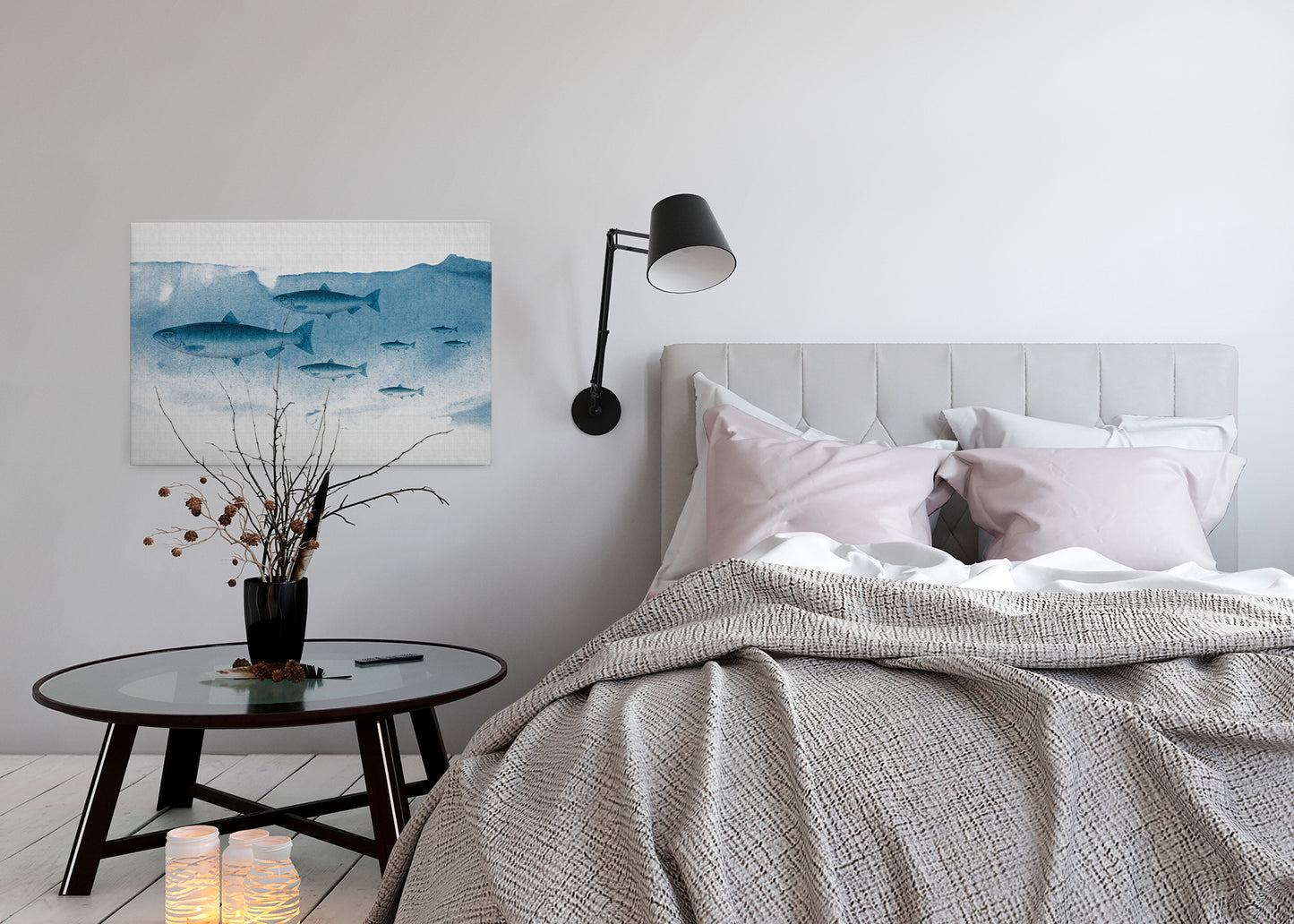 Leinwandbild Fische Blau Grau 90x60 DD120439 Keilrahmenbild Wandbild Leinwand