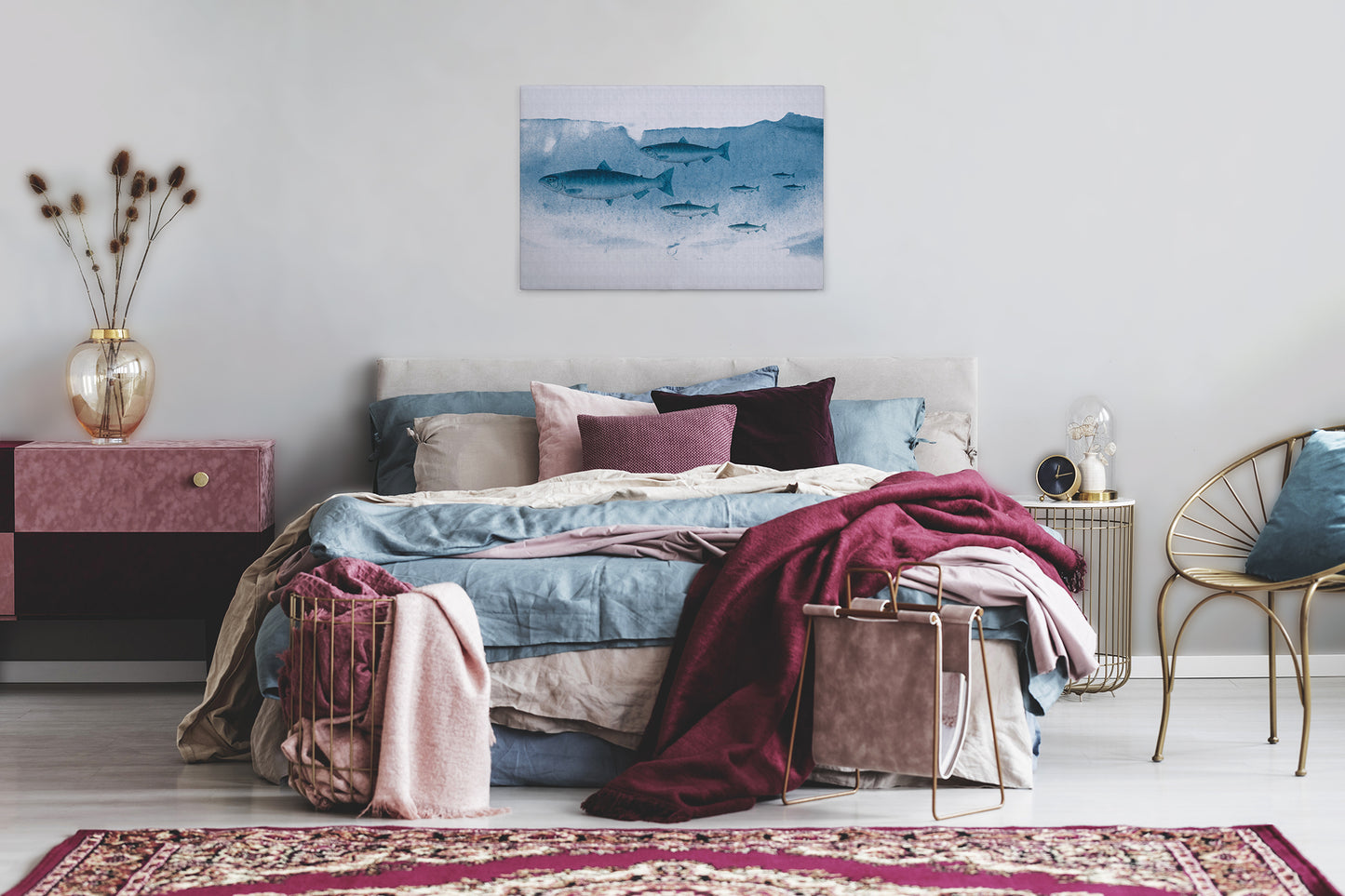 Leinwandbild Fische Blau Grau 90x60 DD120439 Keilrahmenbild Wandbild Leinwand