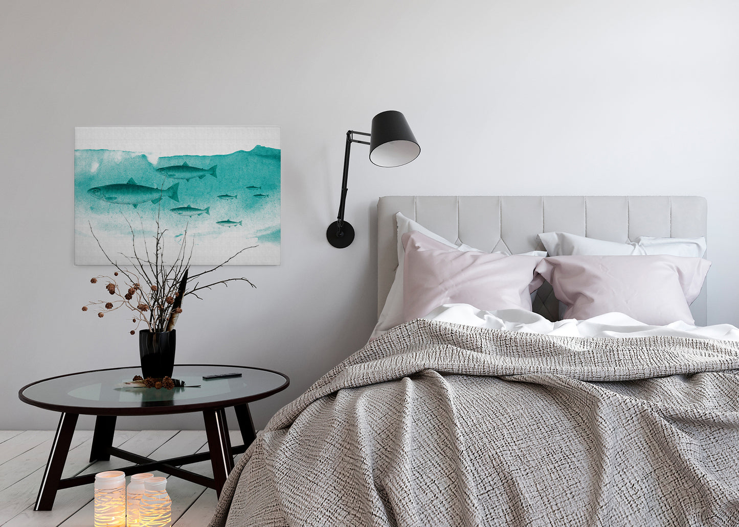 Leinwandbild Fische Grün Grau 90x60 DD120440 Keilrahmenbild Wandbild Leinwand