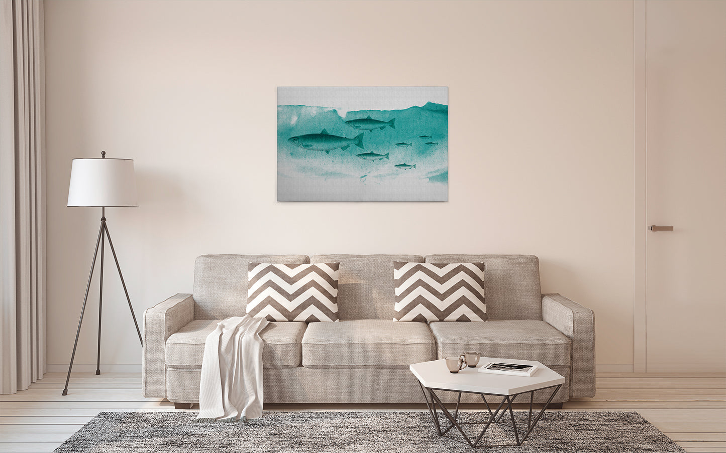 Leinwandbild Fische Grün Grau 90x60 DD120440 Keilrahmenbild Wandbild Leinwand