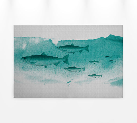 Leinwandbild Fische Grün Grau 90x60 DD120440 Keilrahmenbild Wandbild Leinwand