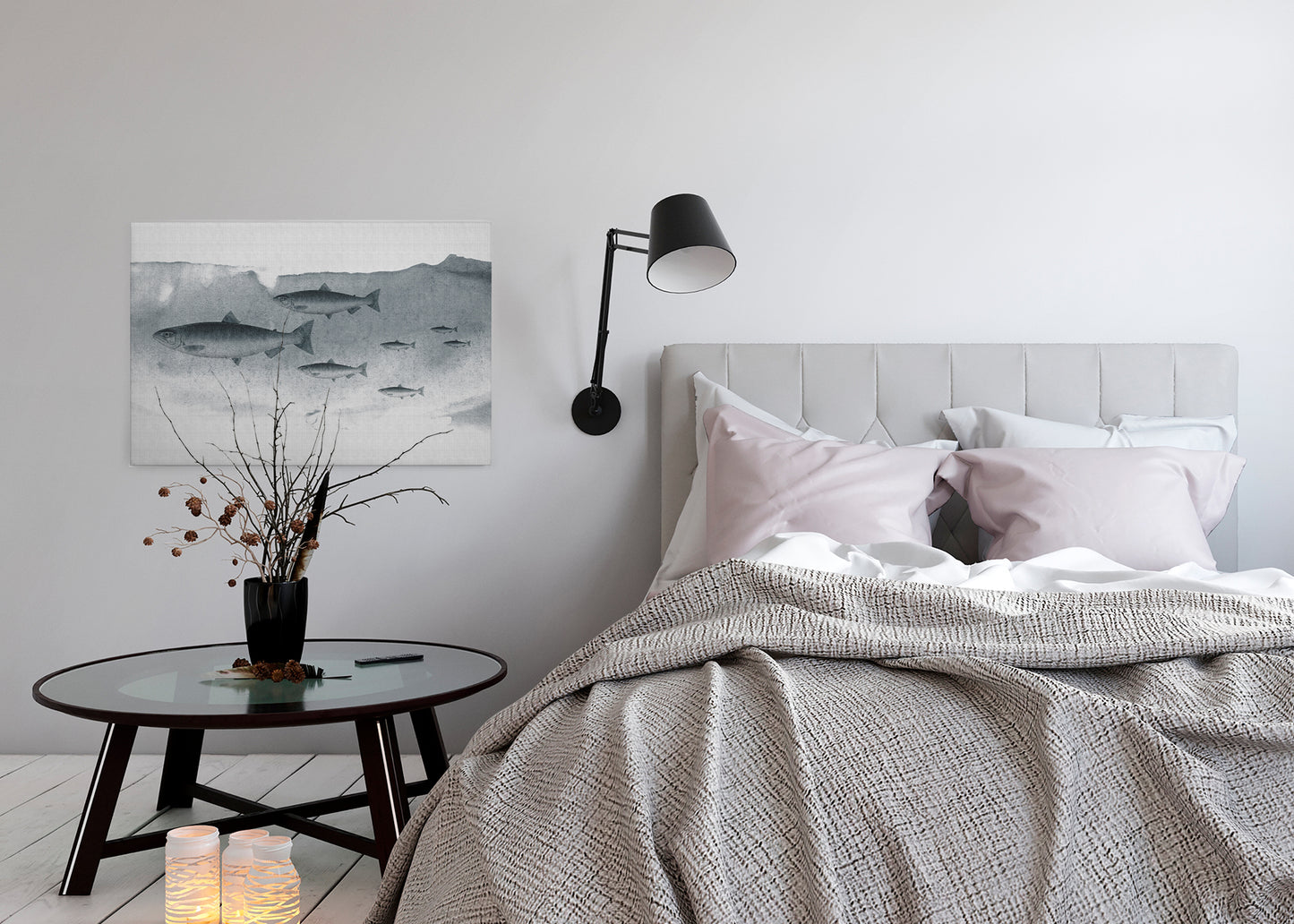 Leinwandbild Fische Grau 90x60 DD120441 Keilrahmenbild Wandbild Leinwand