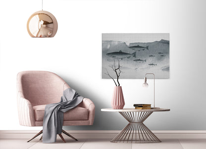 Leinwandbild Fische Grau 90x60 DD120441 Keilrahmenbild Wandbild Leinwand