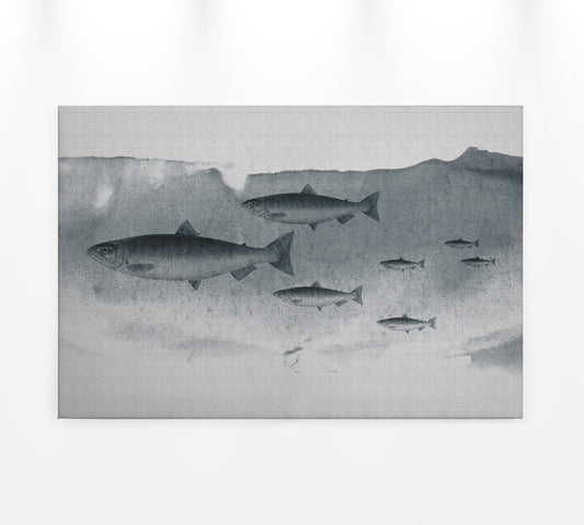 Leinwandbild Fische Grau 90x60 DD120441 Keilrahmenbild Wandbild Leinwand