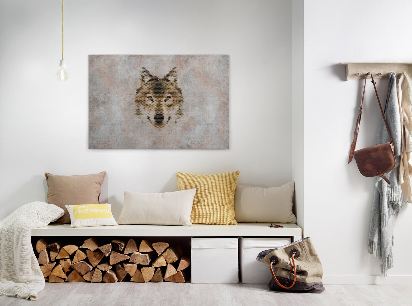 Wolf Leinwandbild Grau Braun 90x60 DD120442 Keilrahmen Wandbild Leinwand Tier