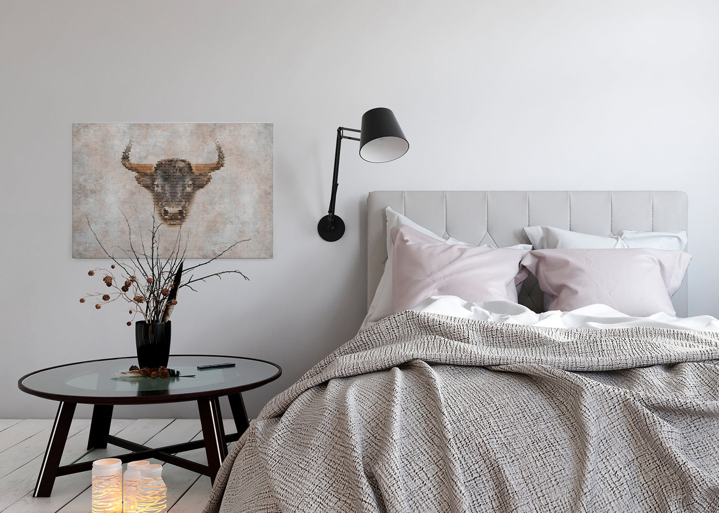 Leinwandbild Stier Grau Braun 90x60 DD120443 Keilrahmenbild Wandbild Leinwand