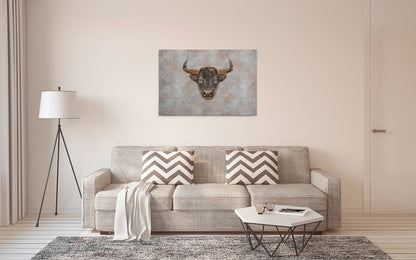 Leinwandbild Stier Grau Braun 90x60 DD120443 Keilrahmenbild Wandbild Leinwand